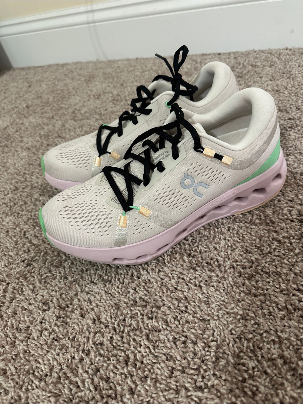 On Running Women's Sneakers in Cream, Pink & Mint with Black Laces